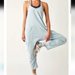 Free People FP Movement Hot Shot Romper Jumpsuit Size L Large Light Blue Slouchy